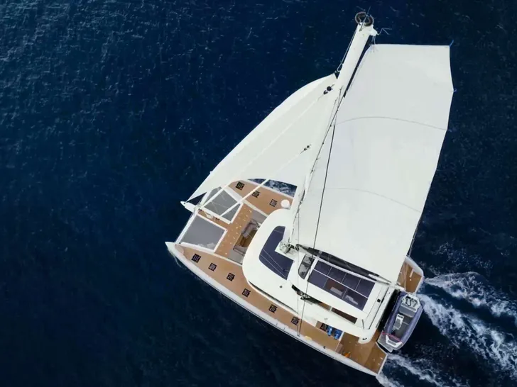 TRIWING ENDOR Summer Lagoon Sixty5 - sailing aerial shot TRIWING ENDOR Summer Lagoon Sixty5 - sailing aerial shot