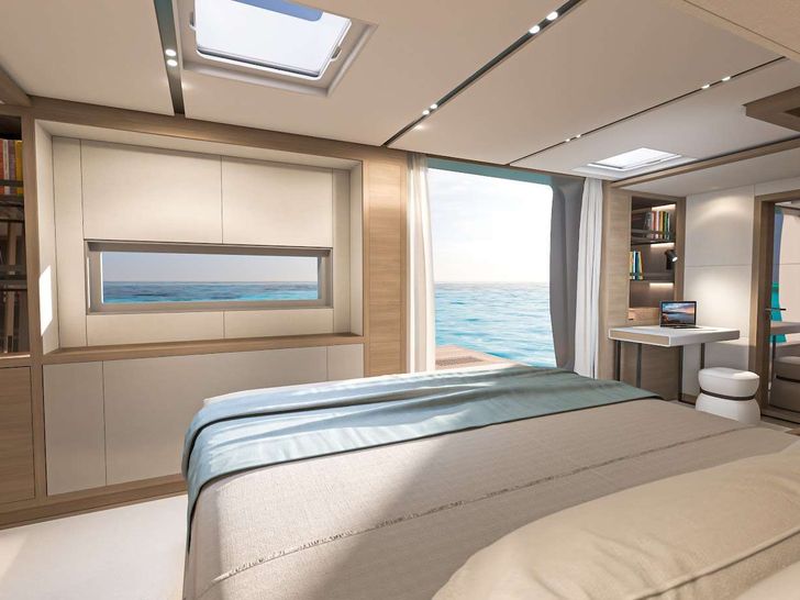 IMLADRIS Lagoon Eighty 2 - master cabin bed and view IMLADRIS Lagoon Eighty 2 - master cabin bed and view