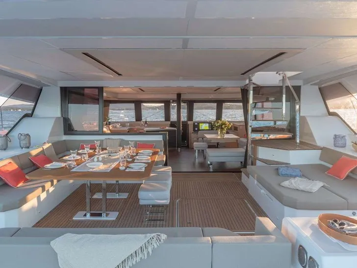 SAPPHIRE Fountaine Pajot Alegria 67 - aft deck lounge and dining area SAPPHIRE Fountaine Pajot Alegria 67 - aft deck lounge and dining area