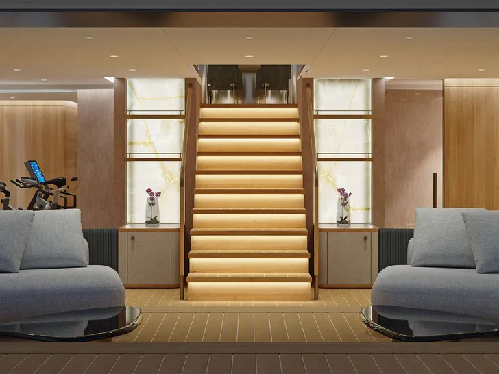 AD ASTRA Custom Sailing Yacht 52m - lower deck stairs AD ASTRA Custom Sailing Yacht 52m - lower deck stairs