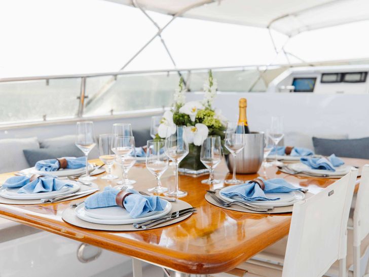 SKY Broward Marine 35m - flybridge alfresco dining area SKY Broward Marine 35m - flybridge alfresco dining area