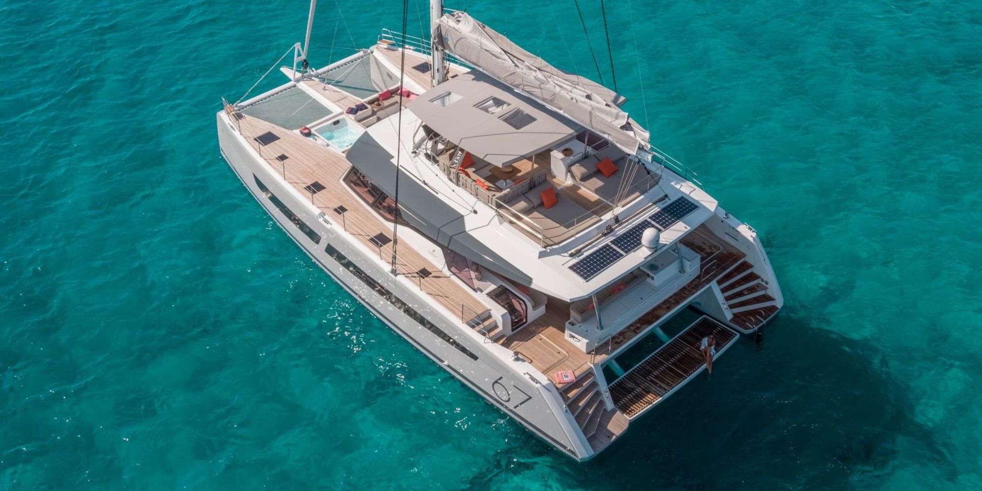 BLUESATION Fountaine Pajot Alegria 67 - aerial shot