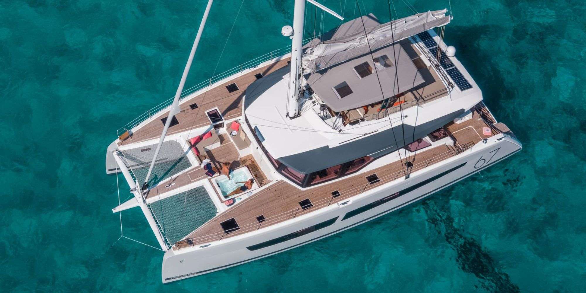 BLUESATION Fountaine Pajot Alegria 67 - aerial shot
