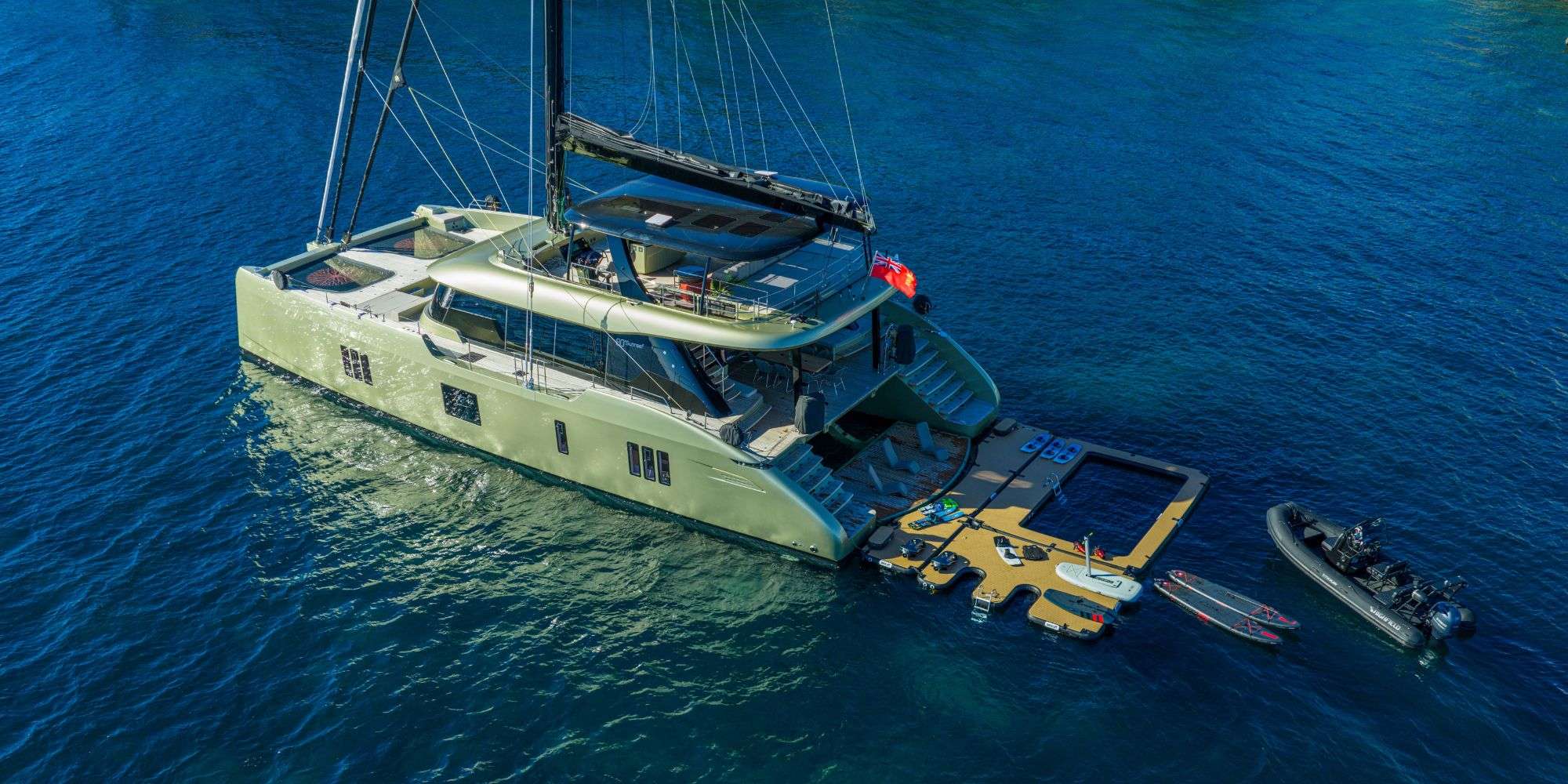 A-PLAN Sunreef 80 - anchored aerial shot