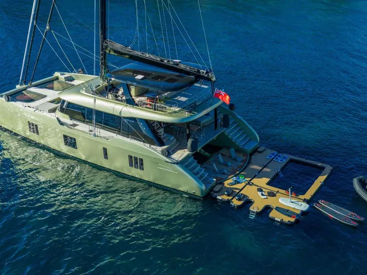 A-PLAN Sunreef 80 - anchored aerial shot A-PLAN Sunreef 80 - anchored aerial shot