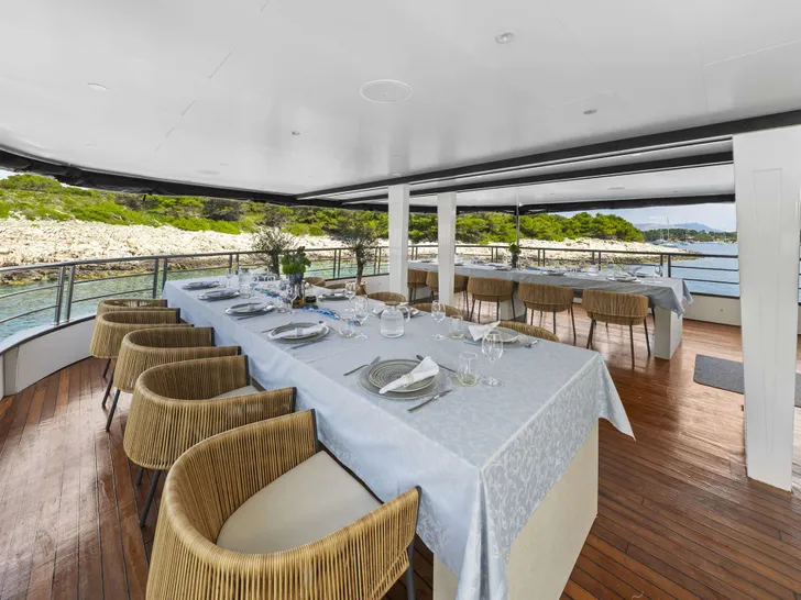 PREMIER Custom 55m Superyacht - sky deck alfresco dining area PREMIER Custom 55m Superyacht - sky deck alfresco dining area