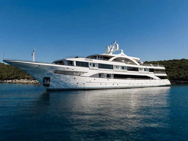 PREMIER Custom 55m Superyacht - side profile anchored PREMIER Custom 55m Superyacht - side profile anchored