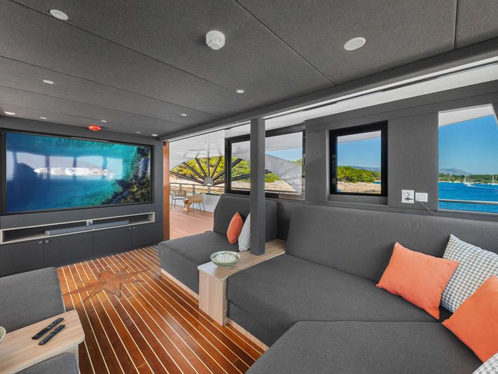 PREMIER Custom 55m Superyacht - sky lounge with a huge LED TV PREMIER Custom 55m Superyacht - sky lounge with a huge LED TV