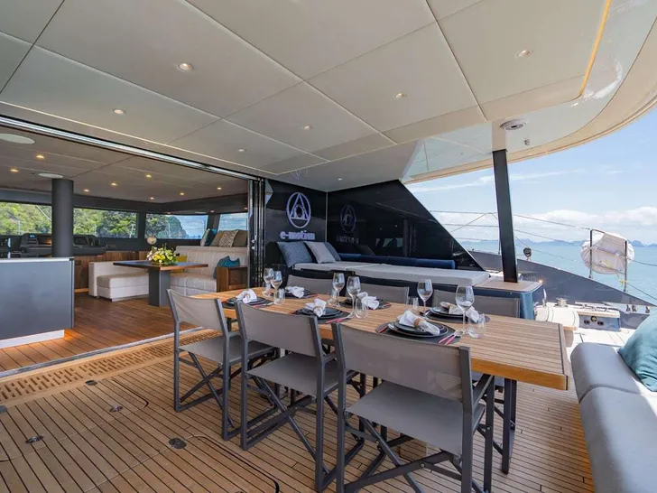 E-MOTION Sunreef 60 Eco - aft deck alfresco dining area E-MOTION Sunreef 60 Eco - aft deck alfresco dining area