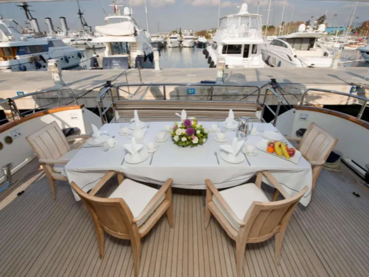 AZURE ONE Falcon 30m - aft deck alfresco dining area AZURE ONE Falcon 30m - aft deck alfresco dining area