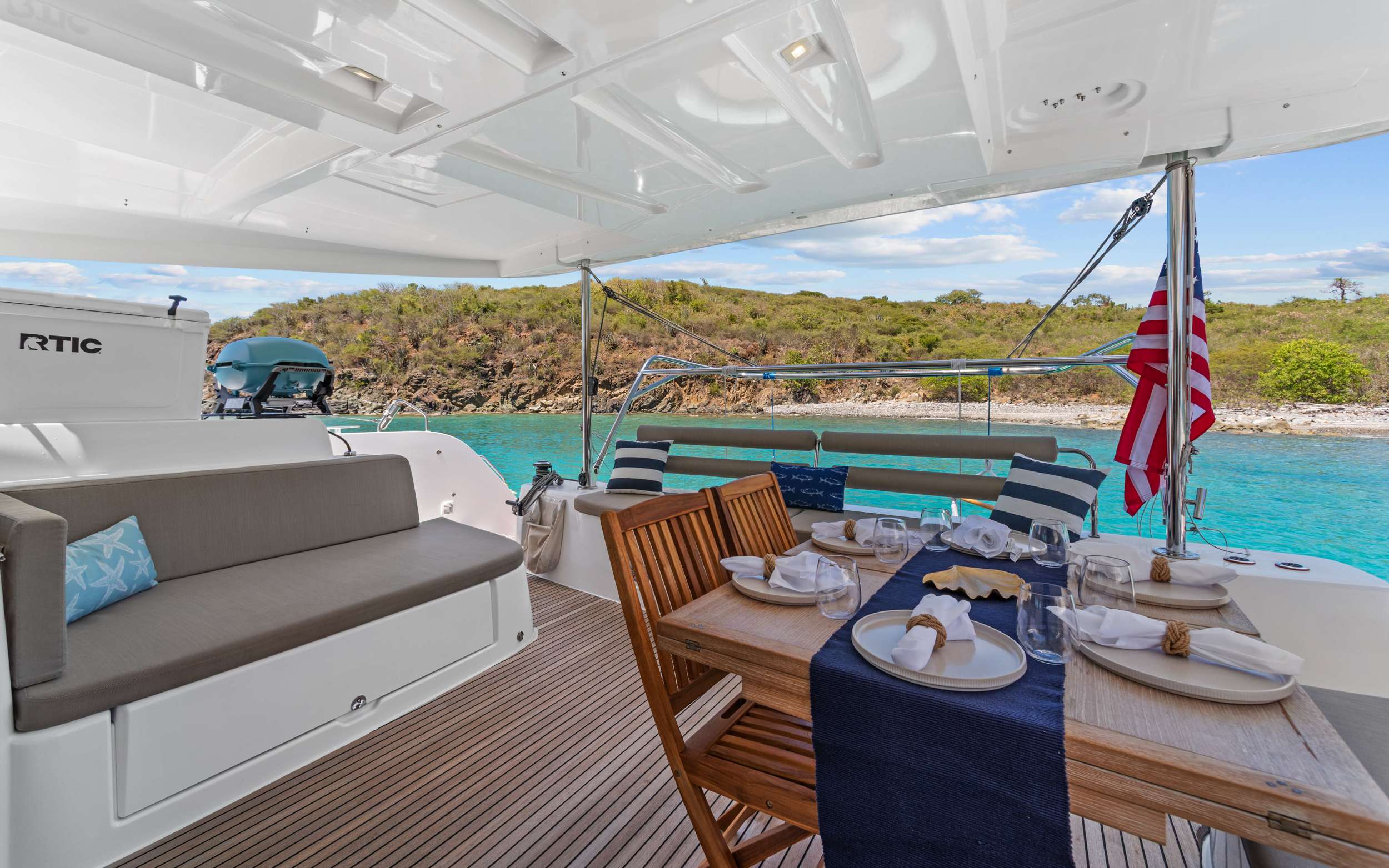 OCEANS 8 Lagoon 46 - aft deck lounge and alfresco dining area