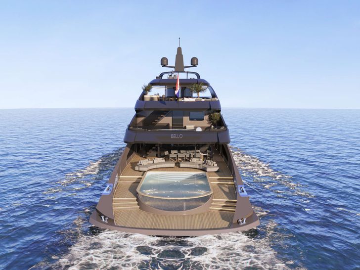 BELLO Custom 54m - anchored aft shot BELLO Custom 54m - anchored aft shot