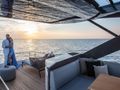 WE2 Ferretti 720 - flybridge aft under the sunset WE2 Ferretti 720 - flybridge aft under the sunset
