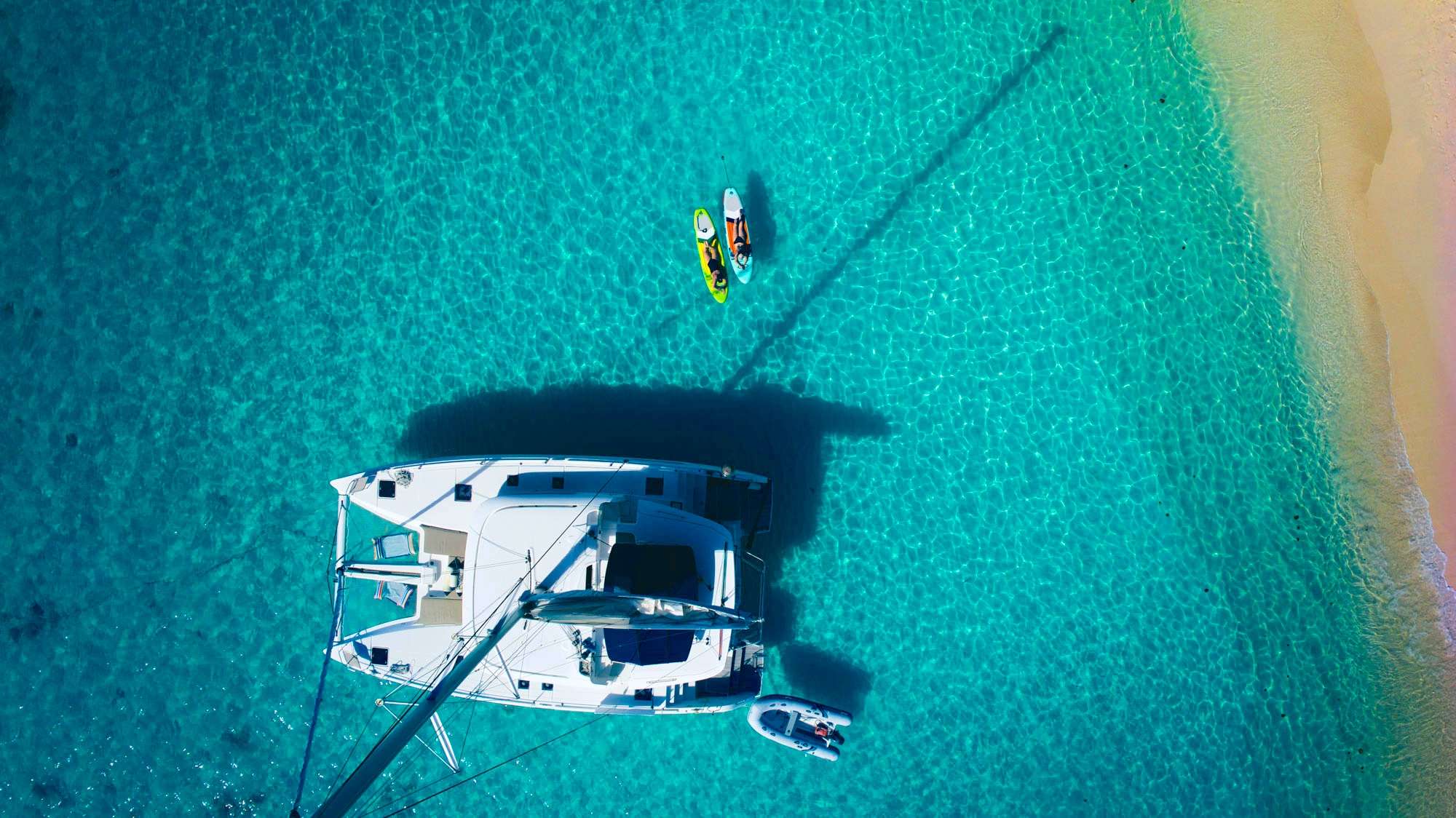 KERRY LEE Lagoon 46 - top aerial shot with the water toys