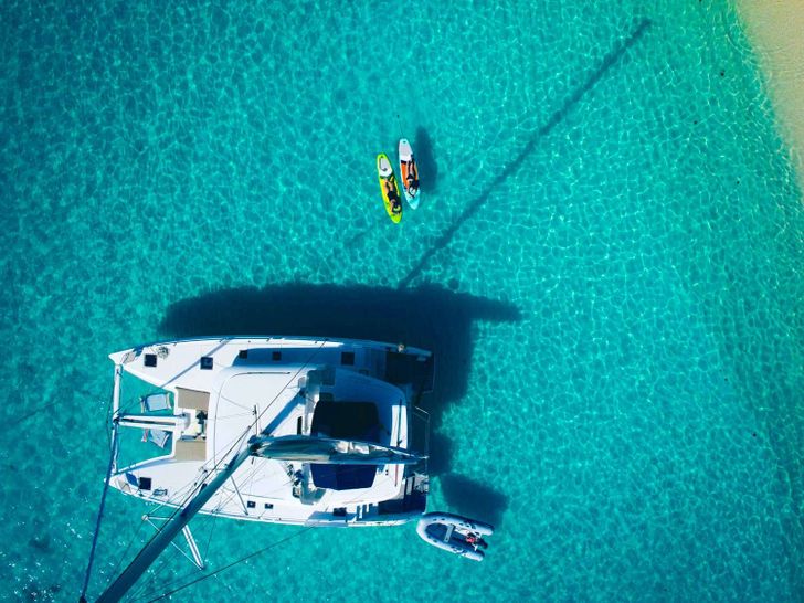 KERRY LEE Lagoon 46 - top aerial shot with the water toys KERRY LEE Lagoon 46 - top aerial shot with the water toys