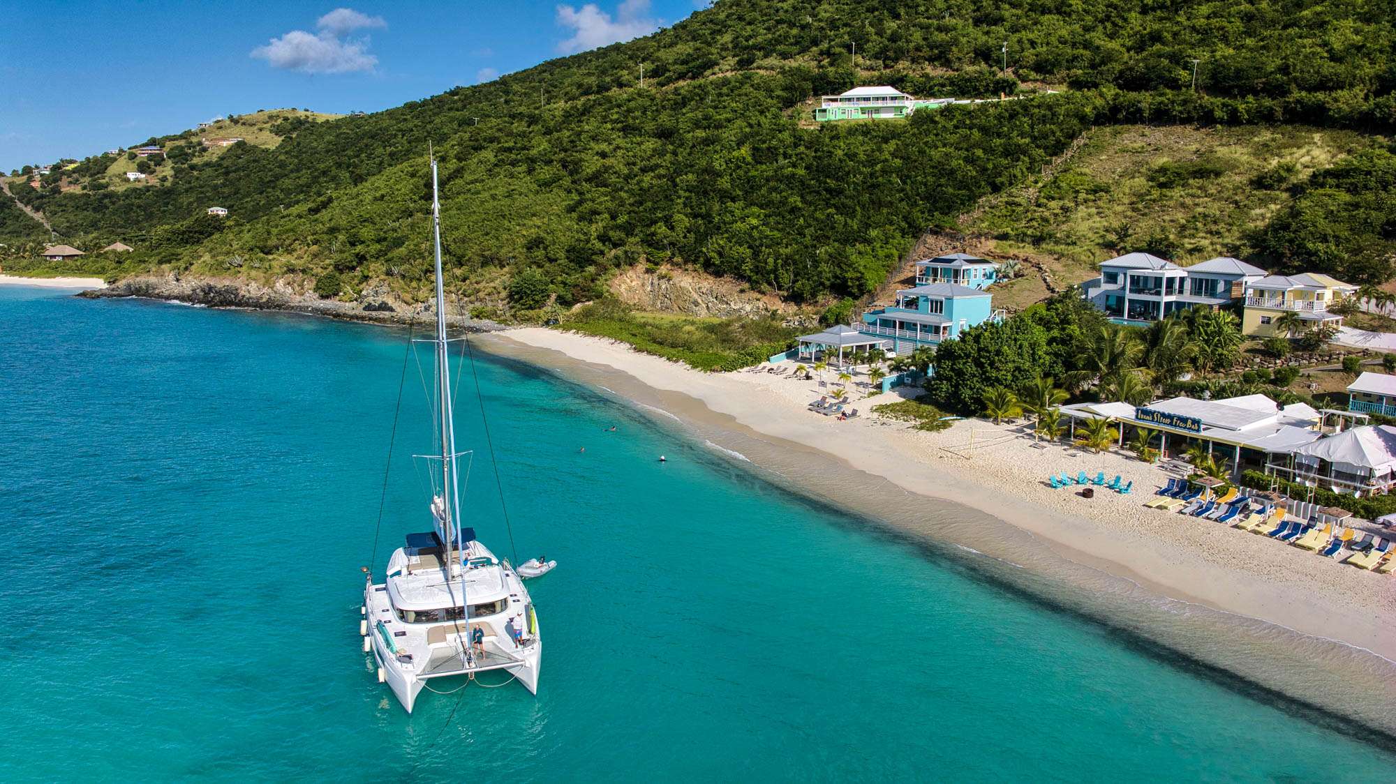 KERRY LEE Lagoon 46 - aerial shot while anchored near the beach