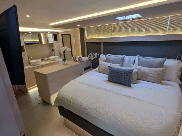 TREASURED C’s Aquila 50 - master cabin bed up close TREASURED C’s Aquila 50 - master cabin bed up close