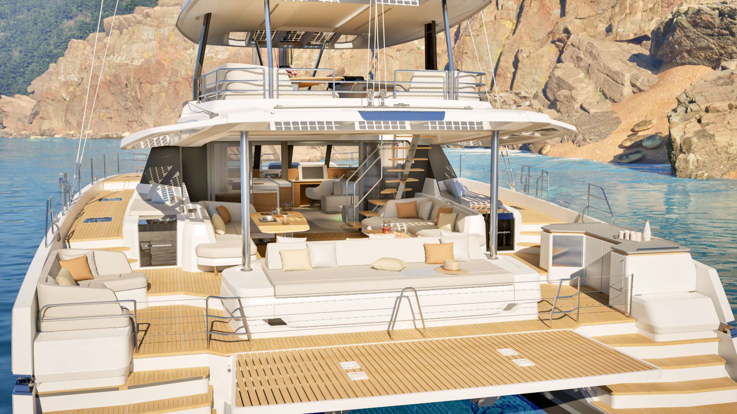 NARGIZA(Winters)Fountaine Pajot FPY 70S - main aft deck view