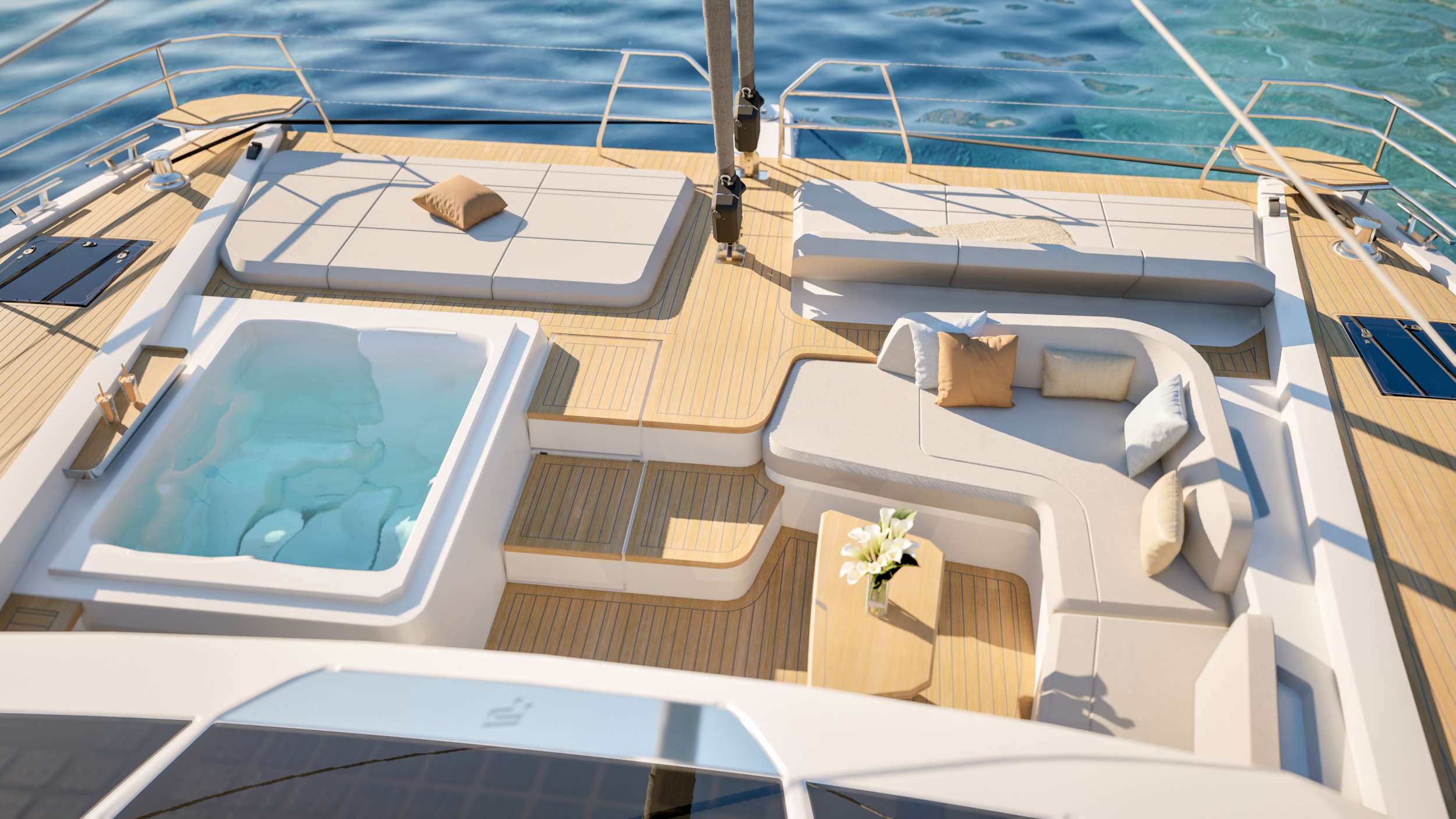 NARGIZA(Winters)Fountaine Pajot FPY 70S - foredeck lounge and jacuzzi