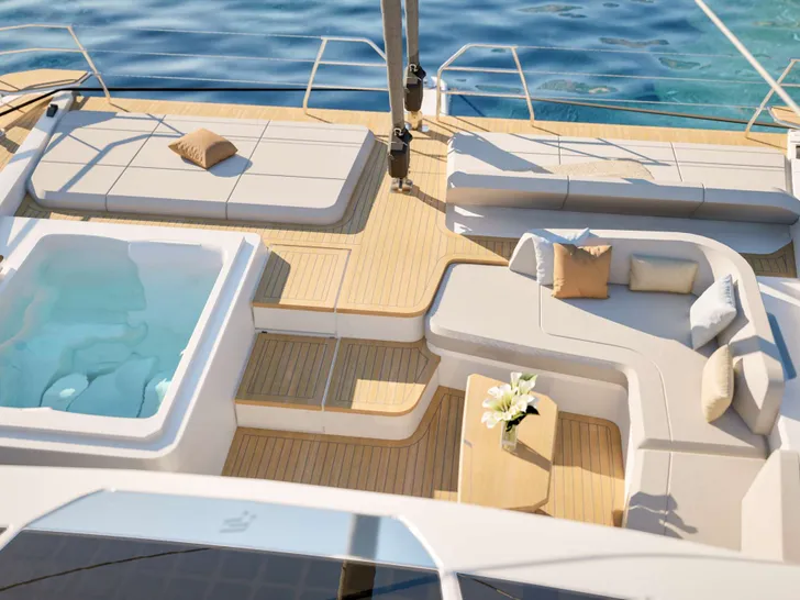 NARGIZA(Winters)Fountaine Pajot FPY 70S - foredeck lounge and jacuzzi NARGIZA(Winters)Fountaine Pajot FPY 70S - foredeck lounge and jacuzzi