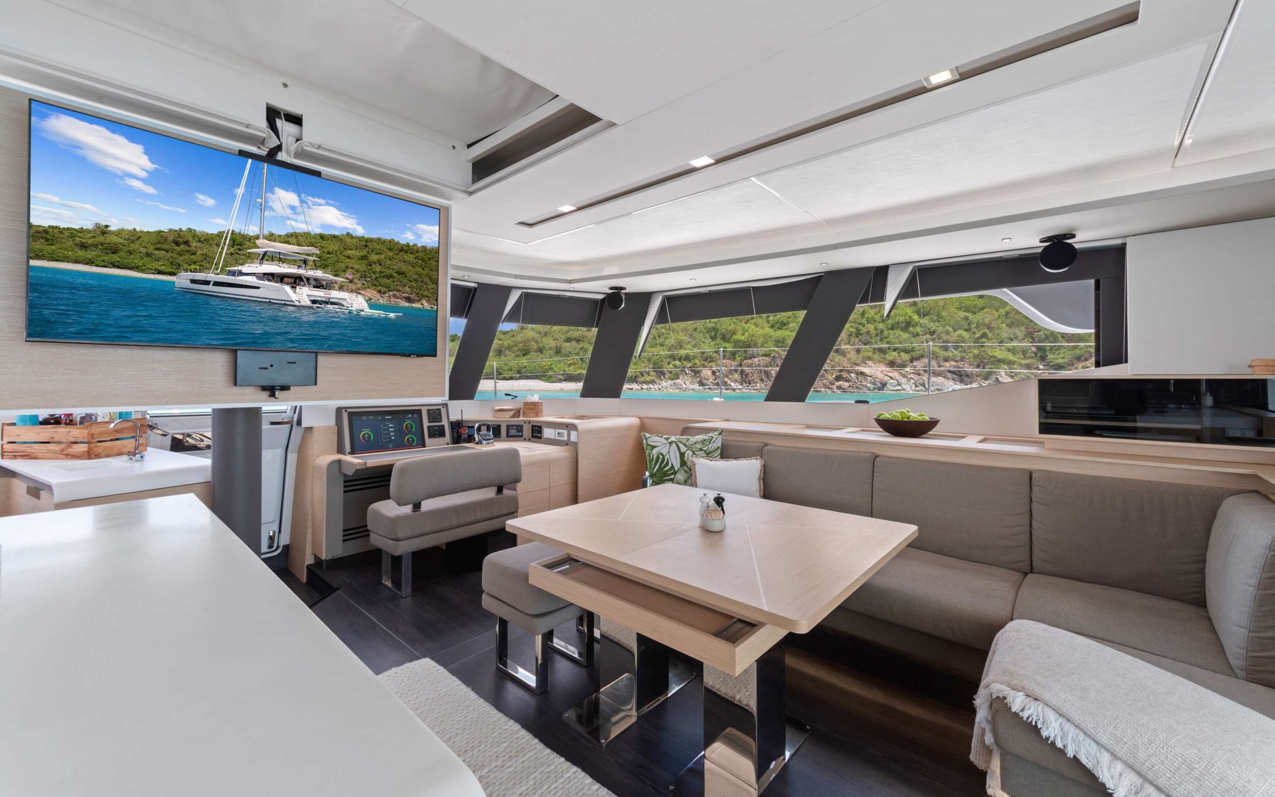 NEHALENNIA Fountaine Pajot Samana - main salon and dining area
