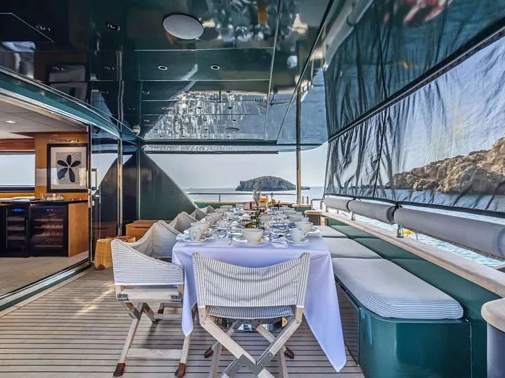 CAN'T REMEMBER - aft deck alfresco dining set up CAN'T REMEMBER - aft deck alfresco dining set up