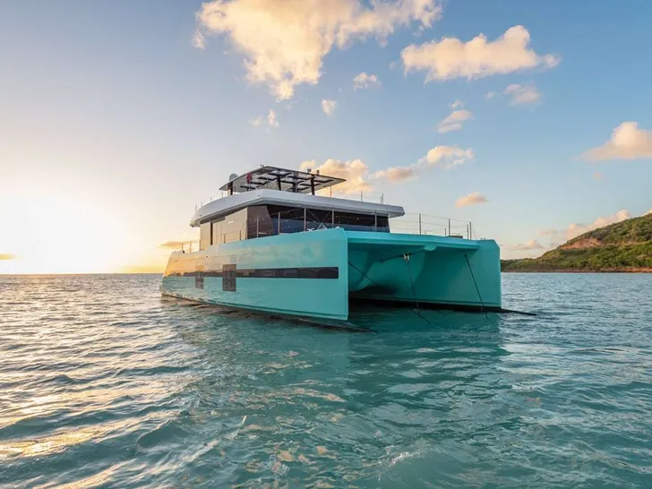ORCA Sunreef Supreme 68 Power - anchored under the sunset ORCA Sunreef Supreme 68 Power - anchored under the sunset