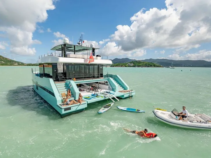 ORCA Sunreef Supreme 68 Power - anchored with the water toys ORCA Sunreef Supreme 68 Power - anchored with the water toys