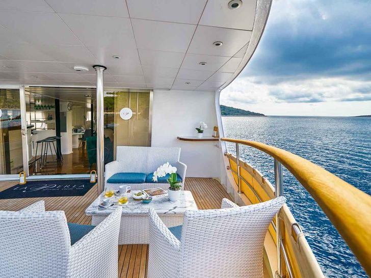 LA PERLA entering salon from 2nd deck terrace LA PERLA entering salon from 2nd deck terrace