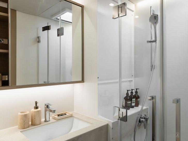 WISH Lagoon 60 - VIP cabin bathroom wide shot WISH Lagoon 60 - VIP cabin bathroom wide shot