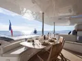 MOBY DICK Fountaine Pajot Galatea 65 - aft deck alfresco dining set up MOBY DICK Fountaine Pajot Galatea 65 - aft deck alfresco dining set up