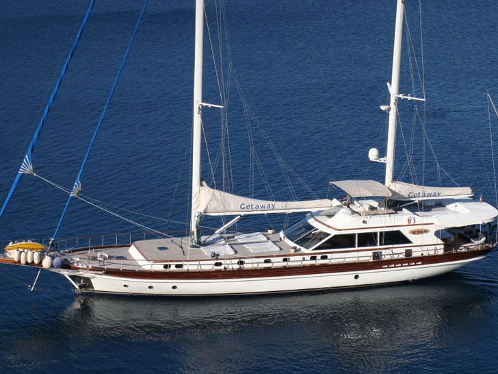 GETAWAY is one of the best sailing yachts available for charter in the Eastern Mediterranean and offers great value for money. She offers tremendous amount of exterior space as result of her wide beam,uncluttered forward deck and conveniently large flybr GETAWAY is one of the best sailing yachts available for charter in the Eastern Mediterranean and offers great value for money. She offers tremendous amount of exterior space as result of her wide beam,uncluttered forward deck and conveniently large flybr