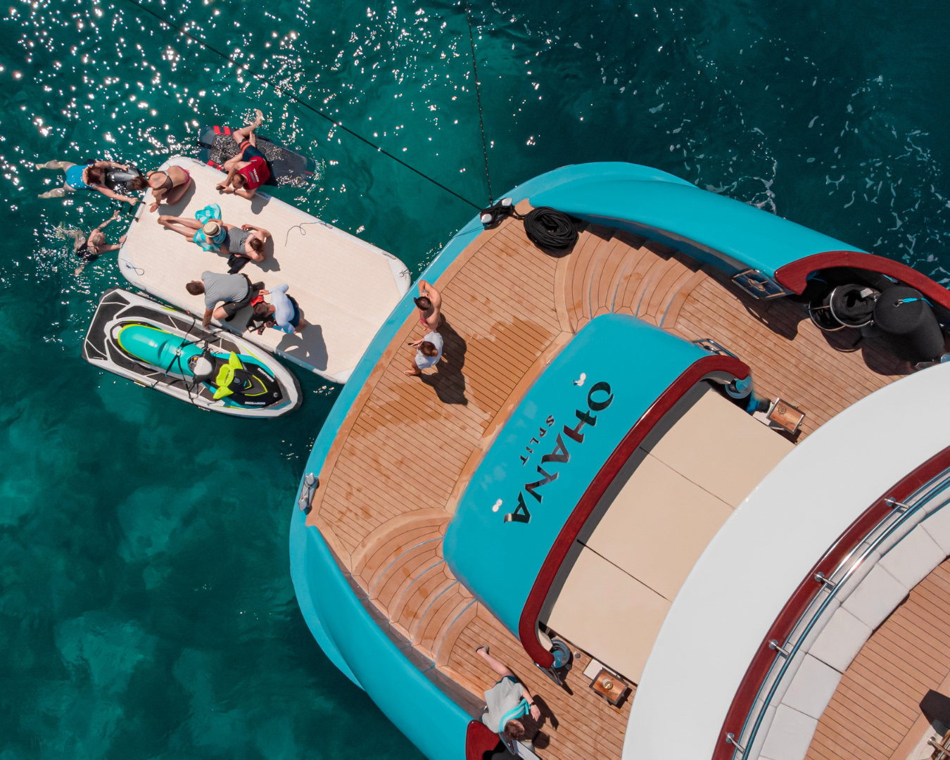 OHANA Custom 49m - aft top shot with water toys