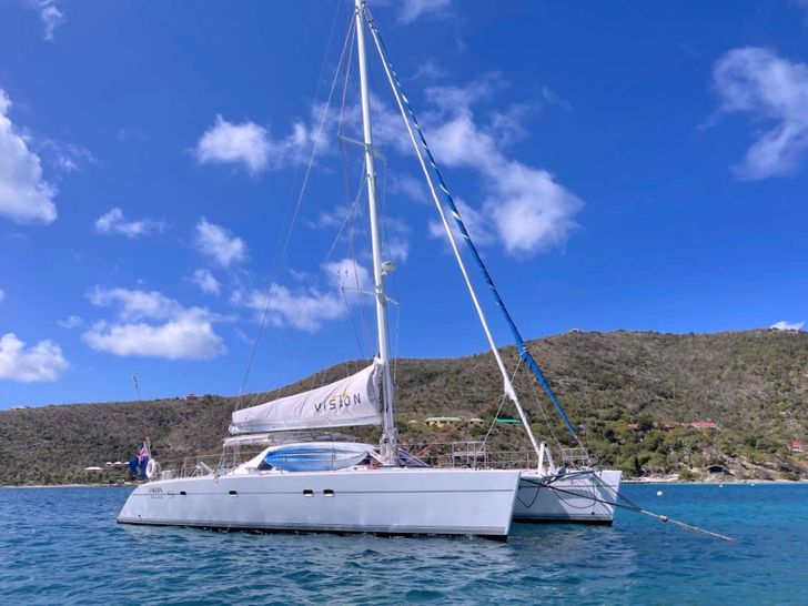 Luxury sailing catamaran VISION is as comfortable as she is seaworthy. This Lagoon 57 is an ideal build for first time charter guests featuring unmatched stability and excellent speed under sail. The yacht has a spacious cockpit,sized for the entire char