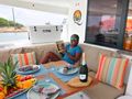 TRANQUILO Fountaine Pajot Soana 47 - guest chilling in the aft deck TRANQUILO Fountaine Pajot Soana 47 - guest chilling in the aft deck