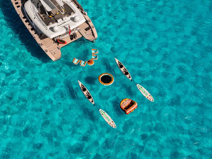 MAVERICK Sunreef 70 - top aerial shot with the water toys MAVERICK Sunreef 70 - top aerial shot with the water toys