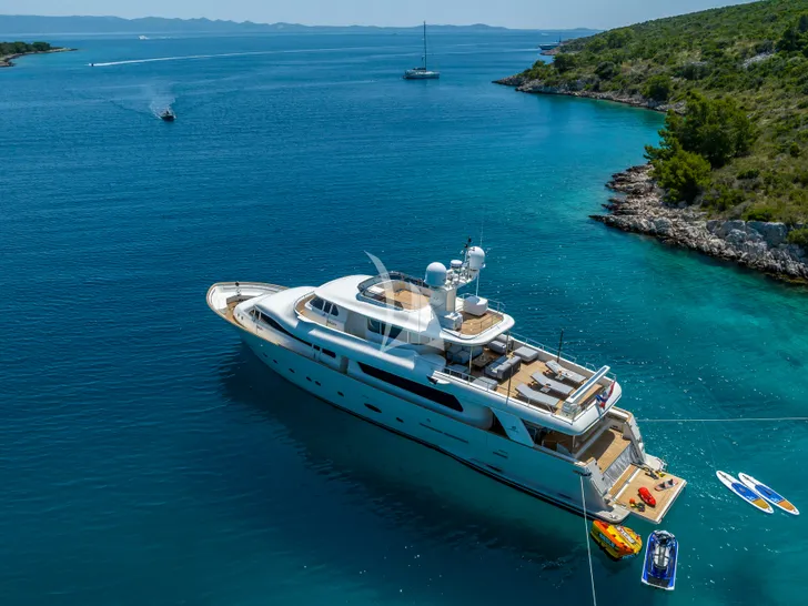 KLOBUK Ferretti Custom Line Navetta 30 - aerial aft shot KLOBUK Ferretti Custom Line Navetta 30 - aerial aft shot