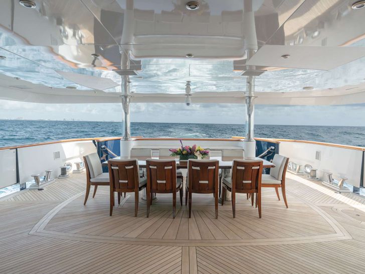 MISS CHRISTINE Trinity 157 - main aft deck alfresco dining area MISS CHRISTINE Trinity 157 - main aft deck alfresco dining area