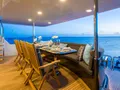 UNBRIDLED Crescent 11 - aft deck alfresco dining set up UNBRIDLED Crescent 11 - aft deck alfresco dining set up