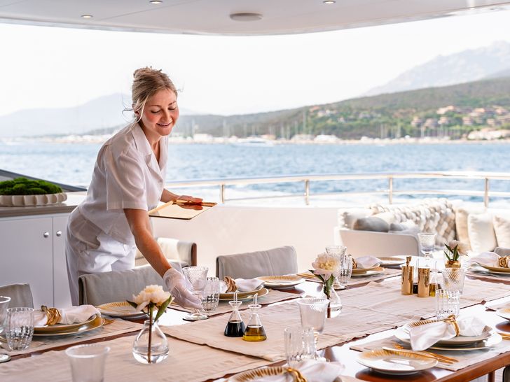 NOCTURNE Benetti B.Now 50m - sundeck alfresco dining set up NOCTURNE Benetti B.Now 50m - sundeck alfresco dining set up