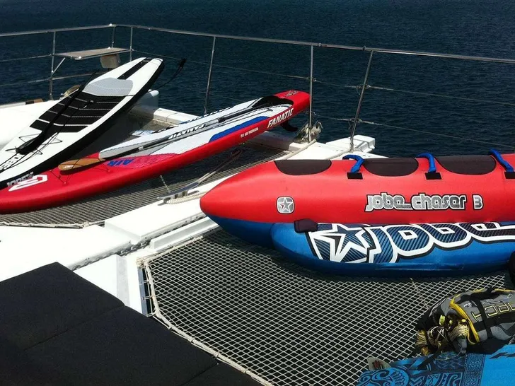 CUTE LITTLE CAT Lagoon 630 - foredeck with the water toys CUTE LITTLE CAT Lagoon 630 - foredeck with the water toys