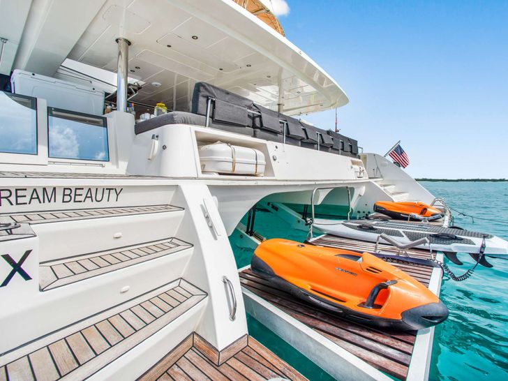 DREAM BEAUTY Lagoon 620 - aft shot with the water toys DREAM BEAUTY Lagoon 620 - aft shot with the water toys