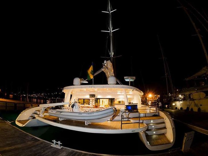 BLUE GRYPHON Prout 83 - docked aft shot BLUE GRYPHON Prout 83 - docked aft shot