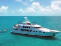Aquasition,a 142’ Trinity yacht whose spectacular interior features cherry wood joinery with maple burl inserts throughout. She has zero speed stabilizers and a shallow draft for her size making her and excellent Bahamas and New England cruising