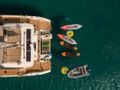 AETHER Fountaine Pajot Alegria 67 - aft aerial shot with water toys