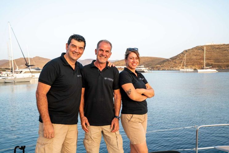 Crew member NOMAD - Captain: Giorgos Benis<br />Giorgos born and raised in Volos of Greece in 1966. <br />He studied mechanical engineer back when he was young.<br />He then decided to improve his sailing skills and he now owns Offshore, Speed boat, Life and saving &