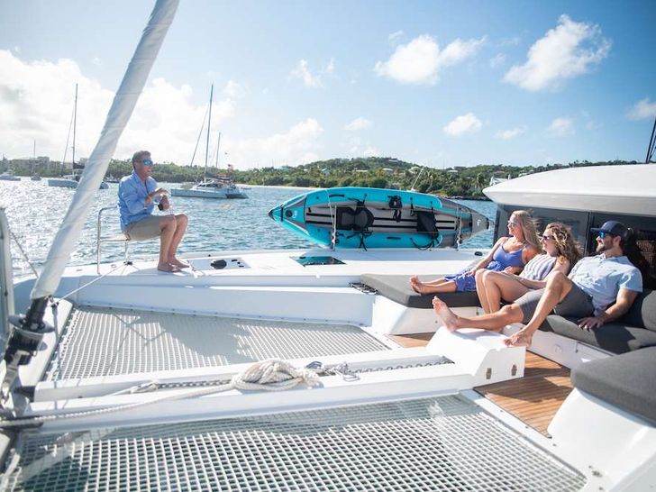 KARMA Lagoon 50 - foredeck seating and net trampolines KARMA Lagoon 50 - foredeck seating and net trampolines