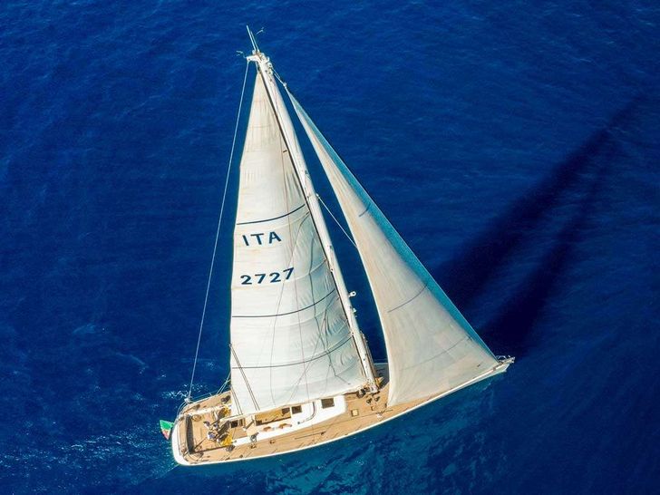 LOGICA - Compositeworks 27 m,aerial top view sailing LOGICA - Compositeworks 27 m,aerial top view sailing