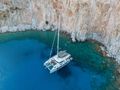 SERENISSIMA Fountaine Pajot Alegria 67 - anchored aerial top shot SERENISSIMA Fountaine Pajot Alegria 67 - anchored aerial top shot