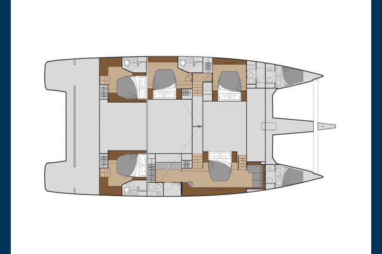 Layout for SERENISSIMA Fountaine Pajot Alegria 67 - catamaran yacht layout